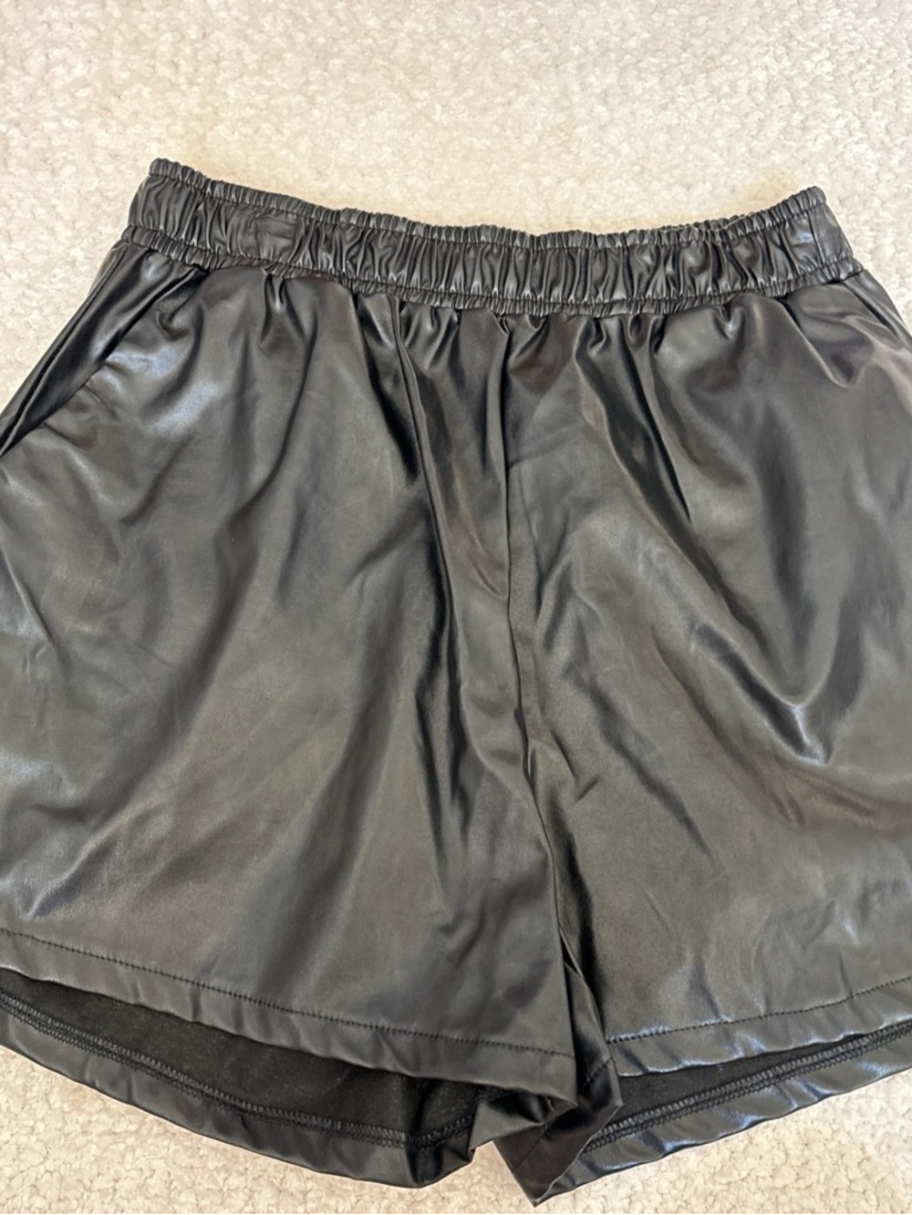 SHEIN Black Faux Leather High Waisted with Elastic Waist and Slant Pockets